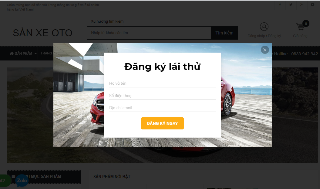 form lái thử mẫu website ô tô